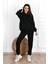 Basic Düz Eşofman Takımı Sweatshirt Jogger - Siyah Oversize Şardonlu Kapüşonlu 5