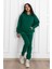 Basic Düz Eşofman Takımı Sweatshirt Jogger - Nefti Yeşil Oversize Şardonlu Kapüşonlu 1