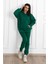 Basic Düz Eşofman Takımı Sweatshirt Jogger - Nefti Yeşil Oversize Şardonlu Kapüşonlu 2