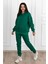 Basic Düz Eşofman Takımı Sweatshirt Jogger - Nefti Yeşil Oversize Şardonlu Kapüşonlu 3