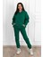 Basic Düz Eşofman Takımı Sweatshirt Jogger - Nefti Yeşil Oversize Şardonlu Kapüşonlu 4