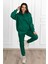 Basic Düz Eşofman Takımı Sweatshirt Jogger - Nefti Yeşil Oversize Şardonlu Kapüşonlu 5