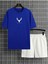 Geyik Logo T-Shirt Şort - Sax Mavi Beyaz Alt Üst Takım Şort Tişört Kombin Baskılı Bisiklet Yaka 2