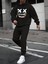 x x Yüz Eşofman Takımı Sweatshirt Jogger Siyah Baskılı Oversize Şardonlu Kapüşonlu 1