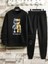Robot Ayı Eşofman Takımı Sweatshirt Jogger - Siyah Baskılı Oversize Şardonlu Bisiklet Yaka 1