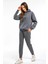 Basic Düz Eşofman Takımı Sweatshirt Jogger - Füme Oversize Şardonlu Kapüşonlu 2