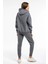 Basic Düz Eşofman Takımı Sweatshirt Jogger - Füme Oversize Şardonlu Kapüşonlu 4