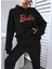 Barbie Eşofman Takımı Unisex Sweatshirt Jogger - Siyah Baskılı Oversize Şardonlu Kapüşonlu 1