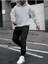 Basic Düz Eşofman Takımı Gri Sweatshirt Siyah Jogger - Oversize Şardonlu Kapüşonlu 1