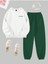 Los Angeles Mini Eşofman Takım Sweatshirt Jogger - Beyaz Yeşil Baskılı Oversize Şardon Bisiklet Yaka 1