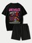 Universe Rocket T-Shirt Şort - Siyah Alt Üst Takım Şort Tişört Kombin Baskılı Bisiklet Yaka 1