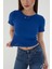 Kadın Bisiklet Yaka Fitilli Kısa Kol Body Crop Bluz 2