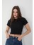 Kadın Bisiklet Yaka Fitilli Kısa Kol Body Crop Bluz 1