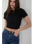 Kadın Bisiklet Yaka Fitilli Kısa Kol Body Crop Bluz 2