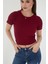 Kadın Bisiklet Yaka Fitilli Kısa Kol Body Crop Bluz 4