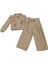 Kız Çocuk Açık Kahverengi Renk Düğme Detaylı Gömleği Fırfırlı Keten Pantolonlu Takım 1