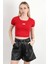 Kadın U Yaka Kalp Nakışlı T-Shirt Kırmızı - 925055 1
