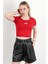 Kadın U Yaka Kalp Nakışlı T-Shirt Kırmızı - 925055 2