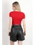 Kadın U Yaka Kalp Nakışlı T-Shirt Kırmızı - 925055 3
