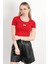 Kadın U Yaka Kalp Nakışlı T-Shirt Kırmızı - 925055 4