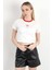 Kadın Bisiklet Yaka Fiyonk Nakışlı T-Shirt Beyaz - 925052 1