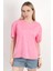 Kadın Bisiklet Yaka Baskılı Pamuklu T-Shirt Pembe - 925033 1