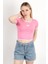 Kadın U Yaka Kalp Nakışlı T-Shirt Pembe - 925055 2