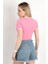Kadın U Yaka Kalp Nakışlı T-Shirt Pembe - 925055 3