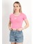 Kadın U Yaka Kalp Nakışlı T-Shirt Pembe - 925055 5