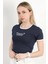 Kadın U Yaka Romantic Nakışlı T-Shirt Lacivert - 925054 5