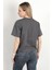 Kadın Bisiklet Yaka Omzu Fiyonk Nakışlı Pamuklu T-Shirt Antrasit - 925022 3
