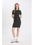 Coool Bodycon Vücudu Saran Bisiklet Yaka Çizgili Fitilli Kaşkorse Kısa Kollu Mini Elbise D5987AXNS 2