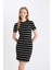 Coool Bodycon Vücudu Saran Bisiklet Yaka Çizgili Fitilli Kaşkorse Kısa Kollu Mini Elbise D5987AXNS 4