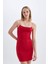 Bodycon Kare Yaka Kırmızı Askılı Mini Elbise D3265AXNS 4