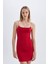 Bodycon Kare Yaka Kırmızı Askılı Mini Elbise D3265AXNS 5