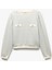 Uzun Balon Kol Aplike Detaylı Bisiklet Yaka Çizgili Sweatshirt 1