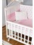 Ahşap Beşik Anne Yanı Beşik Beyaz 70X130 - Pembe Yıldız 1 Yastıklı Uyku Seti + Yataklı + Tekerlekli 3