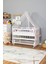 Ahşap Beşik Anne Yanı Beşik Beyaz 60X120 - Pembe Gri Örgü Uyku Seti Seti + Yatak + Tekerlekli 2