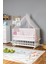 Ahşap Beşik Anne Yanı Beşik Beyaz 60X120 - Pembe Yıldız 1 Yastıklı Uyku Seti + Yataklı 1