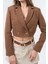 Kahverengi Kruvaze Kapama Dokuma Crop Blazer Ceket 2