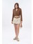 Kahverengi Kruvaze Kapama Dokuma Crop Blazer Ceket 4