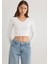 Uzun Kollu Beyaz Crop Basic Tişört 1613041-70057 2