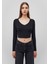 Uzun Kollu Siyah Crop Basic Tişört 1613041-900 3
