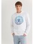 Erkek Mavi Logo Baskılı Kapüşonlu Beyaz Sweatshirt 0611721-620 1