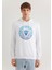 Erkek Mavi Logo Baskılı Kapüşonlu Beyaz Sweatshirt 0611721-620 4