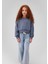 Logo Baskılı Mavi Crop Sweatshirt 7S10078-70871 2