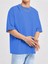 Basic Süprem T-Shirt - Sax Mavi Oversize Bisiklet Yaka Tişört 1