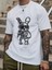 Robotic Rabbit Süprem T-Shirt - Beyaz Baskılı Oversize Bisiklet Yaka Tişört 1