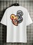 Çift Yüz Ayıcık Süprem T-Shirt - Beyaz Baskılı Oversize Bisiklet Yaka Tişört 1
