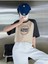 Bagels Baskılı Süprem Crop T-Shirt - Bej Füme Reglan Kol Oversize Bisiklet Yaka Tişört 2